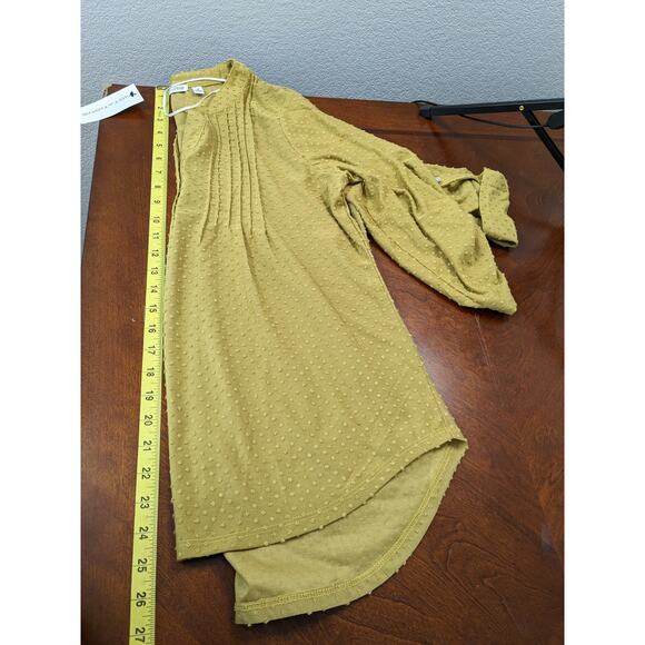 Notations Textured Blouse M Brown Split VNeck Button Roll Cuff Sleeve Hi Low Hem - Picture 7 of 9